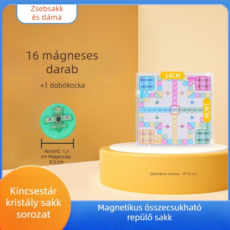 Mágneses összecsukható zseb-társasjáték — többjátékos oktatási készlet Flying Chess, Snakes and Ladders, Kínai sakk, Backgammon, Gomoku és Dáma; Anyaga műanyag, 7–14 évesek számára