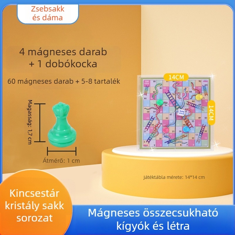 Mágneses összecsukható zseb-társasjáték — többjátékos oktatási készlet Flying Chess, Snakes and Ladders, Kínai sakk, Backgammon, Gomoku és Dáma; Anyaga műanyag, 7–14 évesek számára