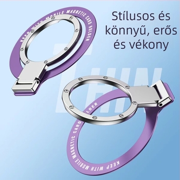 Ultra vékony gyűrűs telefon-tartó, fém – cinkötvözetből, összecsukható és forgatható állvány erős ragasztóval