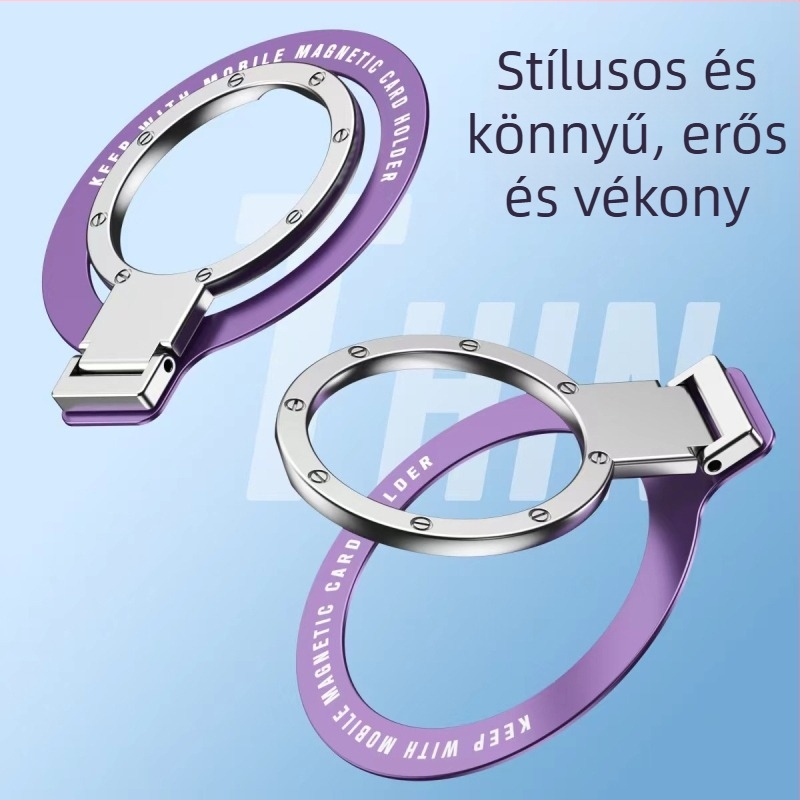 Ultra vékony gyűrűs telefon-tartó, fém – cinkötvözetből, összecsukható és forgatható állvány erős ragasztóval