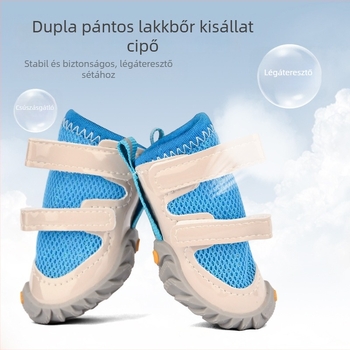 Minden évszakos kutyacipő dupla pánttal és hálós felsőrésszel, légáteresztő, könnyen felvehető kis testű kutyáknak, csúszásmentes, sokoldalú bakancs