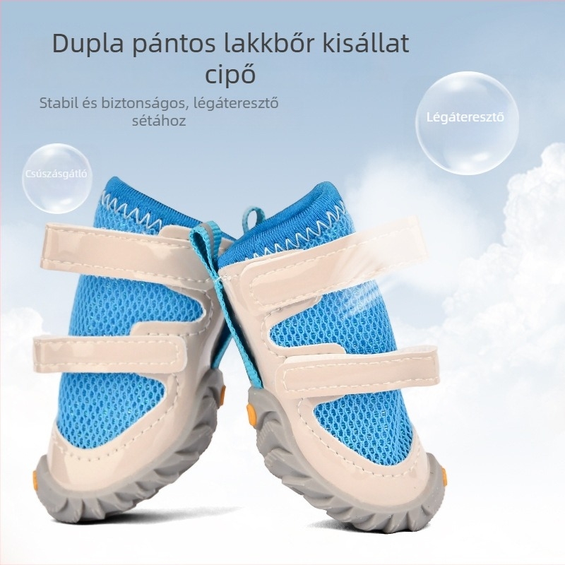 Minden évszakos kutyacipő dupla pánttal és hálós felsőrésszel, légáteresztő, könnyen felvehető kis testű kutyáknak, csúszásmentes, sokoldalú bakancs