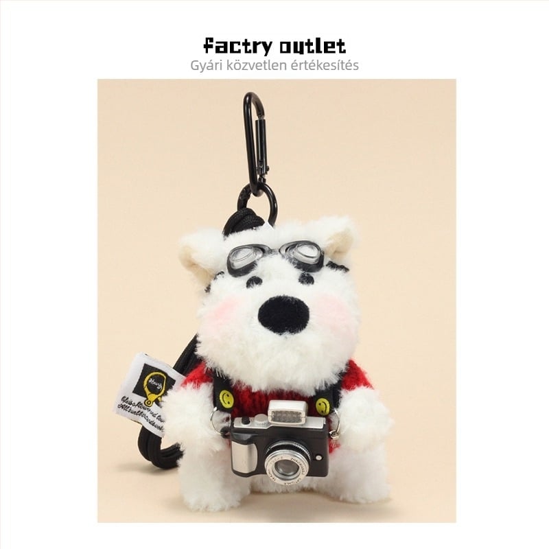 Eredeti aranyos plüss kulcstartó West Highland White Terrier témájú kamera motívummal
