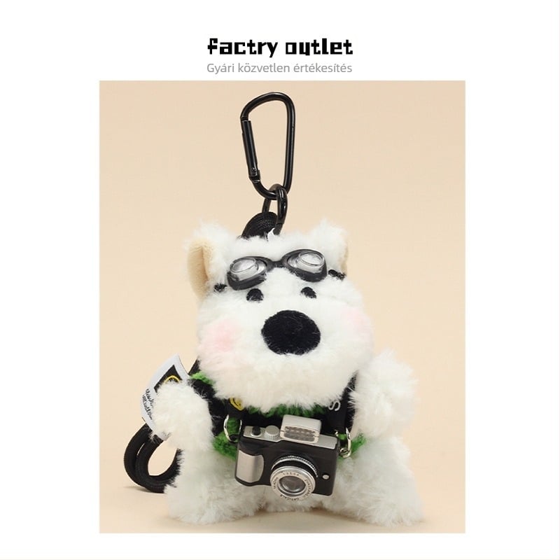 Eredeti aranyos plüss kulcstartó West Highland White Terrier témájú kamera motívummal