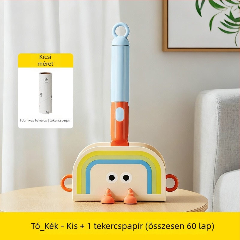 Hosszú nyelű szöszmentesítő görgő, cserélhető tekercsekkel, otthoni használatra, rendkívül tapadó ragasztóval a por és a szösz eltávolítására ágyból és pulóverekből