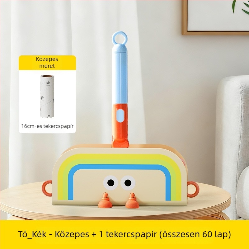 Hosszú nyelű szöszmentesítő görgő, cserélhető tekercsekkel, otthoni használatra, rendkívül tapadó ragasztóval a por és a szösz eltávolítására ágyból és pulóverekből