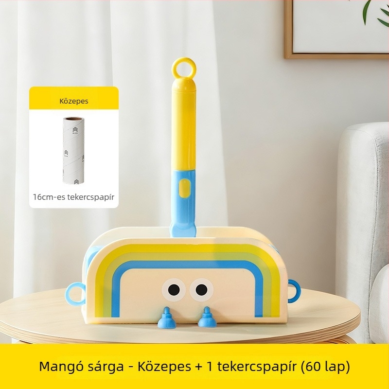 Hosszú nyelű szöszmentesítő görgő, cserélhető tekercsekkel, otthoni használatra, rendkívül tapadó ragasztóval a por és a szösz eltávolítására ágyból és pulóverekből