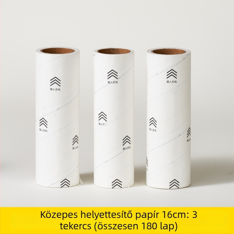 Hosszú nyelű szöszmentesítő görgő, cserélhető tekercsekkel, otthoni használatra, rendkívül tapadó ragasztóval a por és a szösz eltávolítására ágyból és pulóverekből