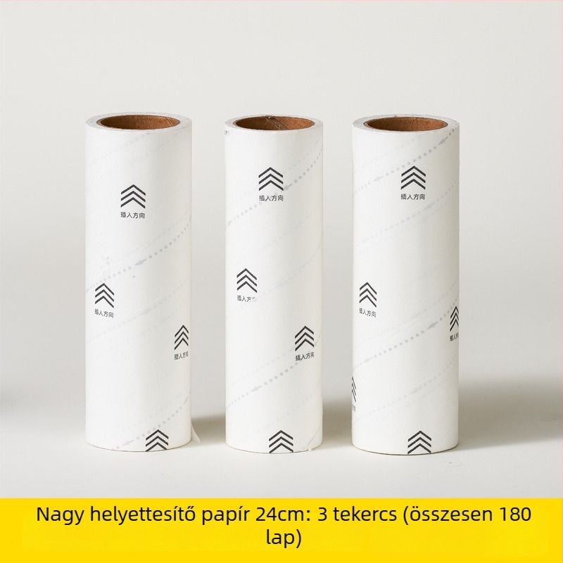 Hosszú nyelű szöszmentesítő görgő, cserélhető tekercsekkel, otthoni használatra, rendkívül tapadó ragasztóval a por és a szösz eltávolítására ágyból és pulóverekből