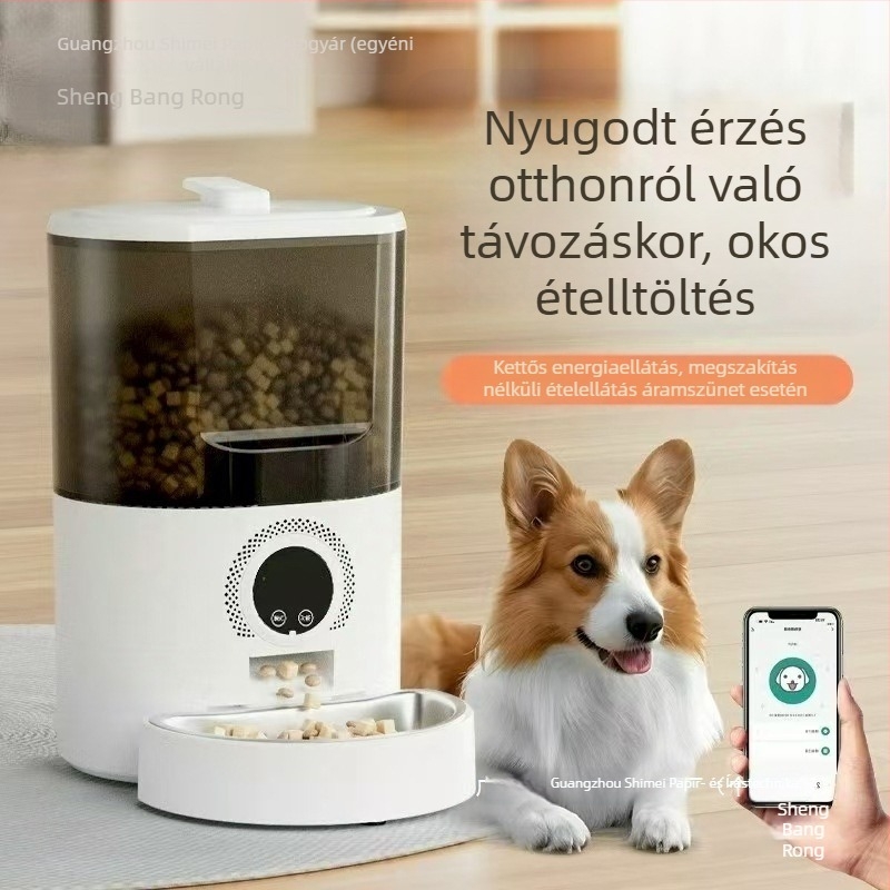 Okos automata etető macskáknak és kutyáknak, app vezérléssel, időzített adagok, kamera, levehető kivitel