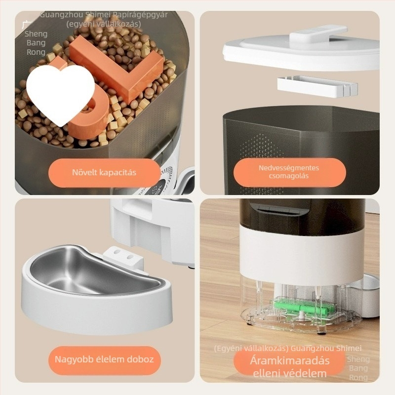 Okos automata etető macskáknak és kutyáknak, app vezérléssel, időzített adagok, kamera, levehető kivitel