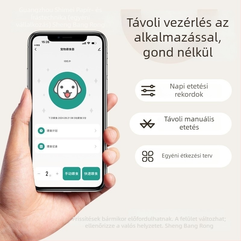 Okos automata etető macskáknak és kutyáknak, app vezérléssel, időzített adagok, kamera, levehető kivitel