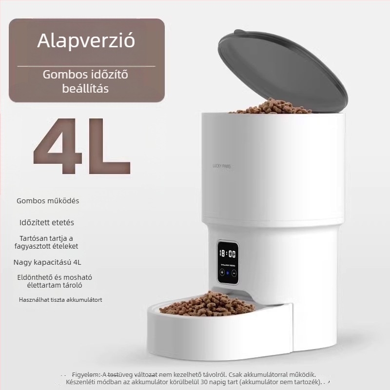 Okos automata etető macskáknak és kutyáknak, app vezérléssel, időzített adagok, kamera, levehető kivitel