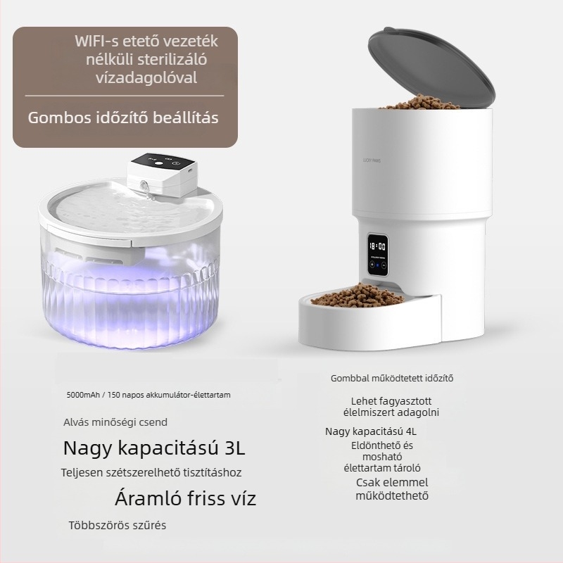 Okos automata etető macskáknak és kutyáknak, app vezérléssel, időzített adagok, kamera, levehető kivitel