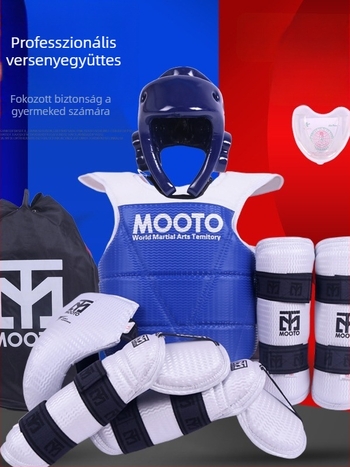 Taekwondo védőfelszerelés készlet fej-, könyök-, lábszárvédő, váll- és bokavédővel, habanyagból, univerzális illeszkedés