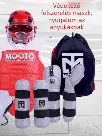 Taekwondo védőfelszerelés készlet fej-, könyök-, lábszárvédő, váll- és bokavédővel, habanyagból, univerzális illeszkedés