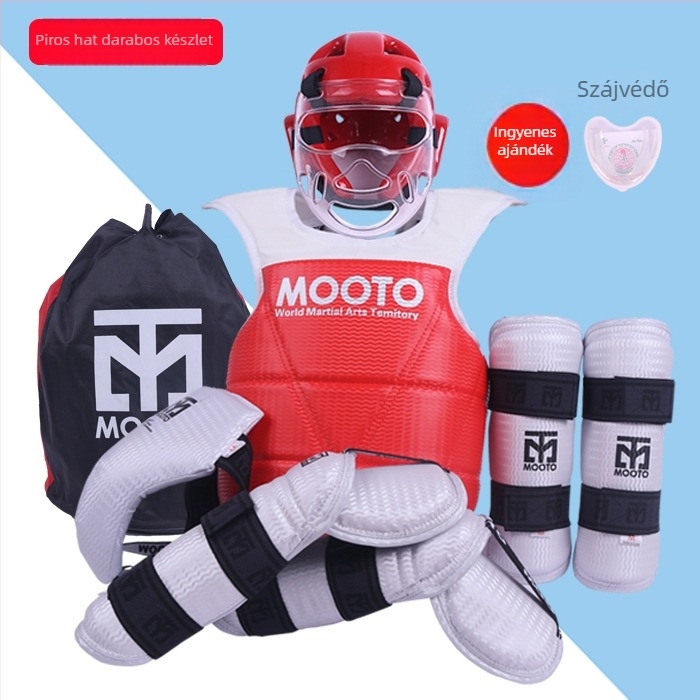 Taekwondo védőfelszerelés készlet fej-, könyök-, lábszárvédő, váll- és bokavédővel, habanyagból, univerzális illeszkedés