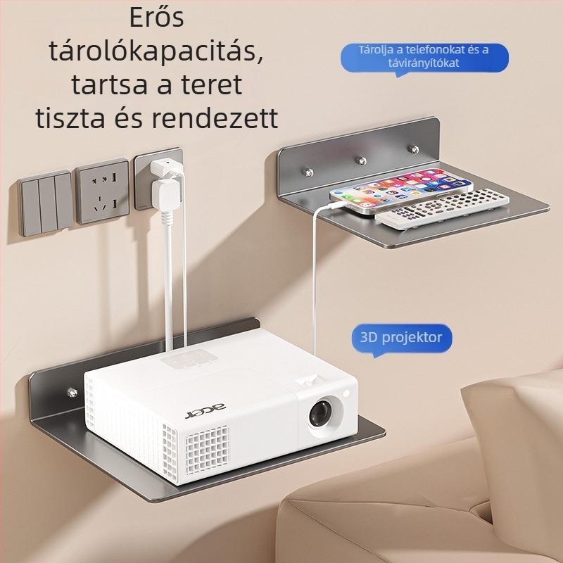 Lyukmentes falra szerelhető tartó routereknek, set-top dobozoknak és megfigyelő kameráknak — szénacél, modern minimalist stílus, fúrás nélküli rögzítés