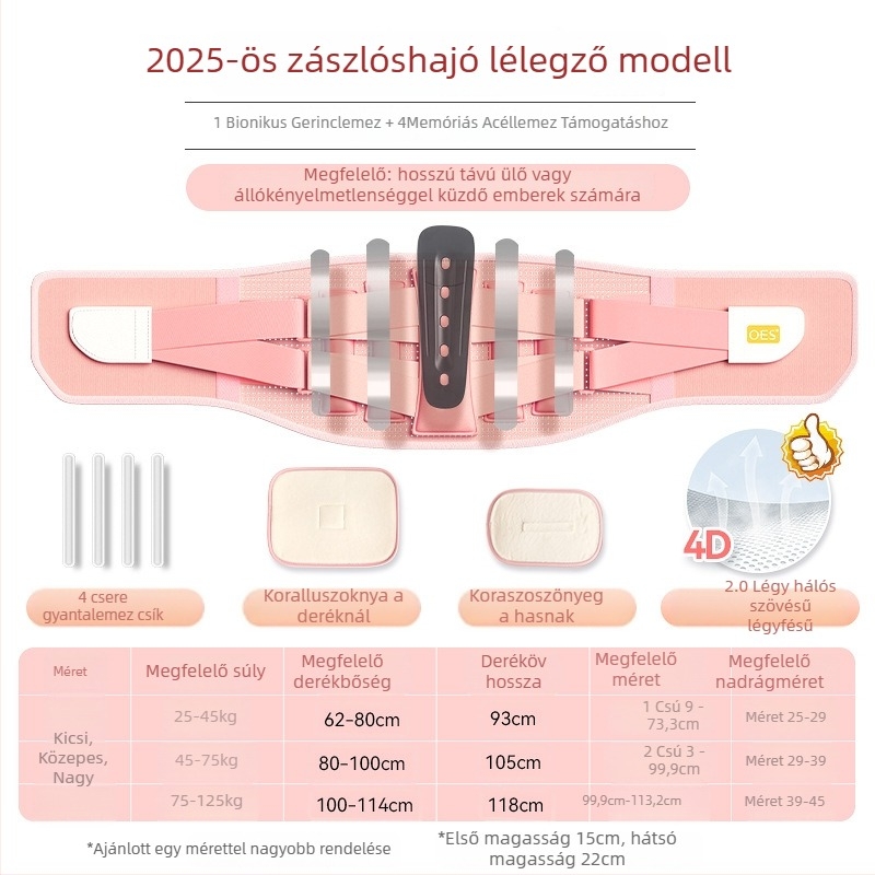 Lumbális támasztó öv, állítható, lélegző latex, uniszex, deréktáji stabilizálás és védelem