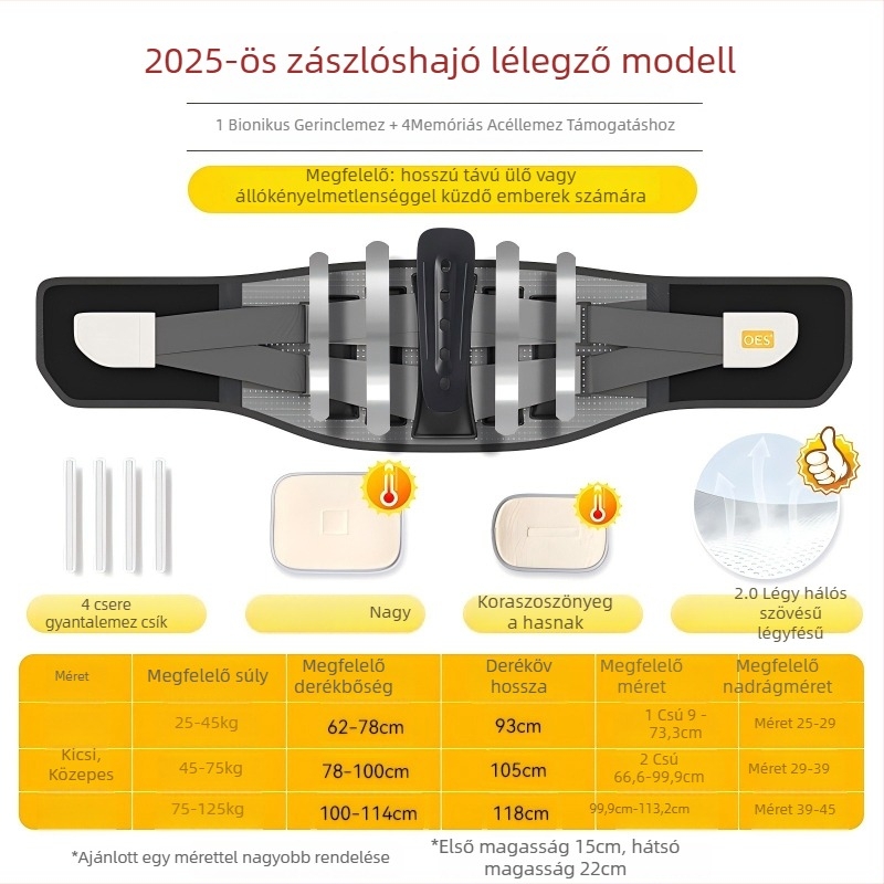 Lumbális támasztó öv, állítható, lélegző latex, uniszex, deréktáji stabilizálás és védelem