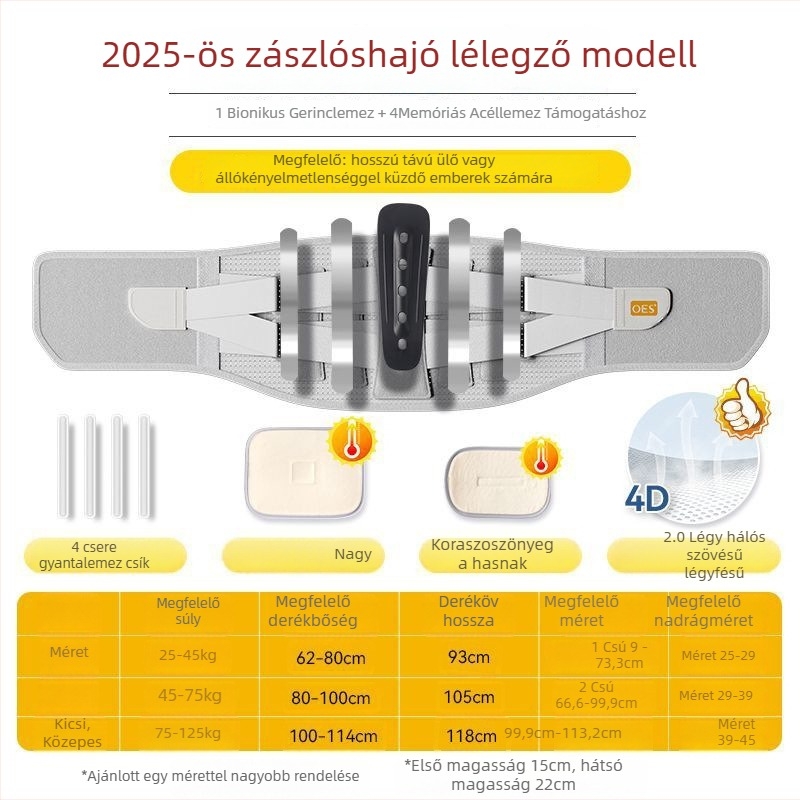 Lumbális támasztó öv, állítható, lélegző latex, uniszex, deréktáji stabilizálás és védelem