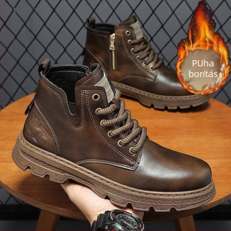 Martin bakancsok, koreai stílus, légáteresztő középmagas bakancs PU felsővel és PVC talppal, férfiaknak