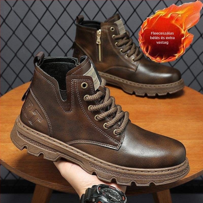 Martin bakancsok, koreai stílus, légáteresztő középmagas bakancs PU felsővel és PVC talppal, férfiaknak