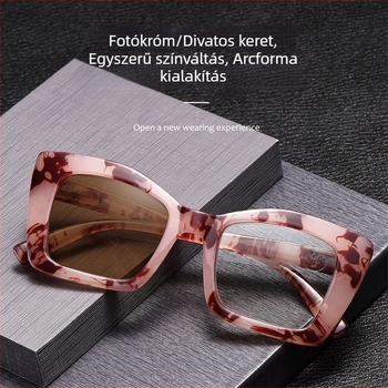 Olvasó szemüveg fotokromatikus lencsékkel, kékfény elleni védelem, UV-védelem, teljes keret, négyszögletes dizájn