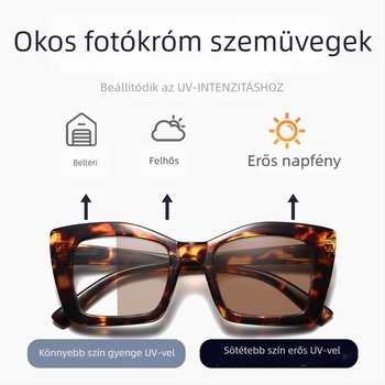 Olvasó szemüveg fotokromatikus lencsékkel, kékfény elleni védelem, UV-védelem, teljes keret, négyszögletes dizájn
