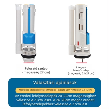 WC öblítő szelep tartozékok a tartályhoz, műanyag test, injekciós öntés, víztakarékos tömítés, víz kioldó alkatrészek, modern minimál stílus