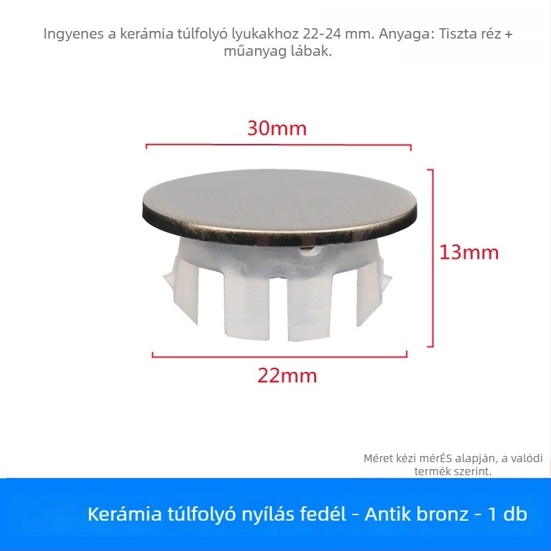 Mosdókagyló túlfolyó dugója (réz+műanyag, nyomó típusú, modell XP-T3)