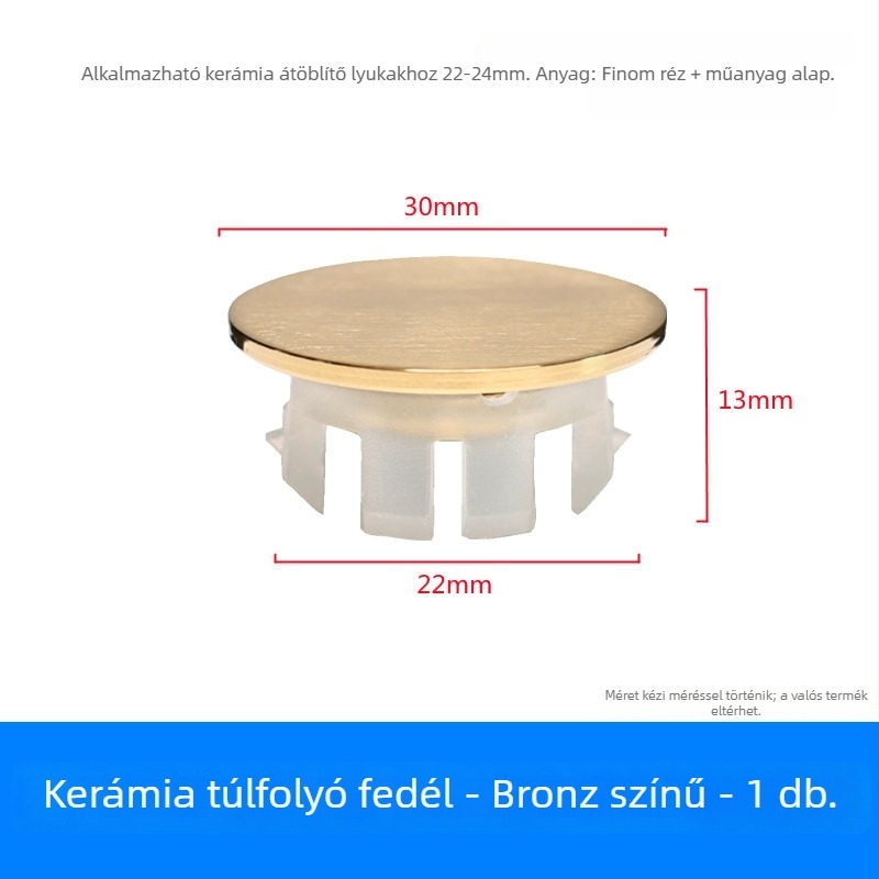 Mosdókagyló túlfolyó dugója (réz+műanyag, nyomó típusú, modell XP-T3)