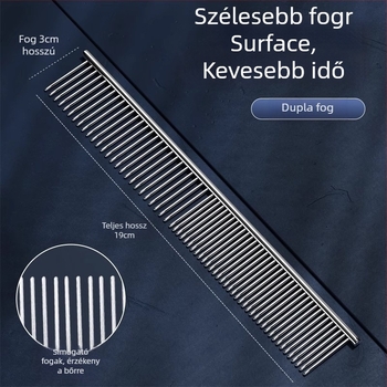 Háziállat-gondozó fésű hosszú szőrű macskáknak és kutyáknak, acél, finom fogak