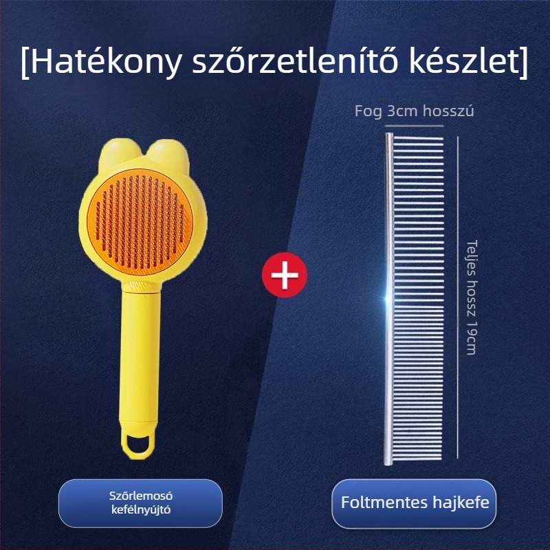 Háziállat-gondozó fésű hosszú szőrű macskáknak és kutyáknak, acél, finom fogak