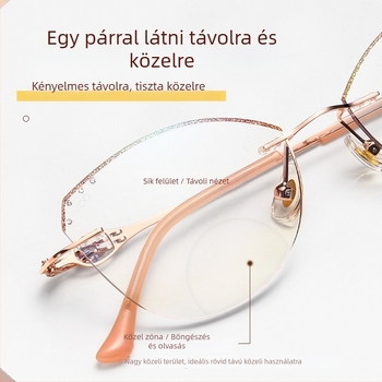 Női keret nélküli olvasószemüveg távoli és közeli látáshoz, anti-kék fény, miopia, elegáns dizájn