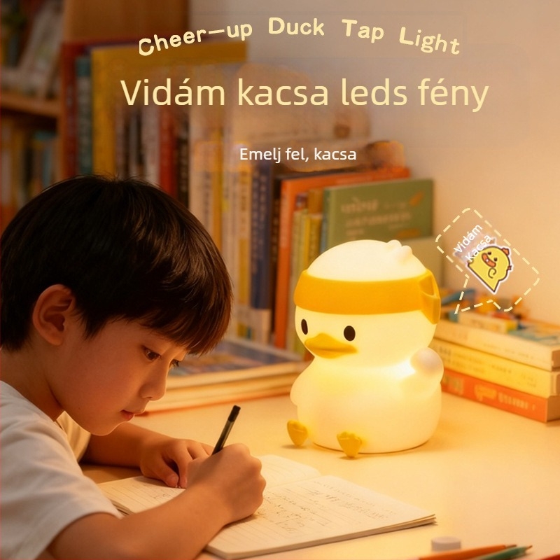 Kis éjjeli lámpa íróasztalhoz, állat alakú rajzfilmszerű design, szilikon árnyékoló, beépített akkumulátor, lépcsőzetes fényerő-szabályozás, időzítő