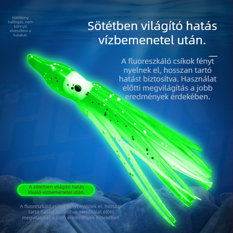 100 darab fénylő, több színű puha csali polipra, tintahalra és szeppire a tengeri horgászathoz