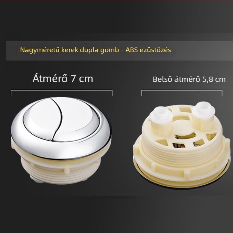WC-öblítő gomb – dupla nyomású, univerzális kompatibilitás, ABS anyag, kerek forma