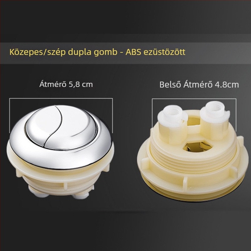 WC-öblítő gomb – dupla nyomású, univerzális kompatibilitás, ABS anyag, kerek forma