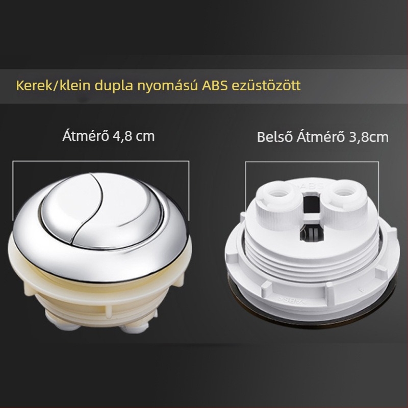 WC-öblítő gomb – dupla nyomású, univerzális kompatibilitás, ABS anyag, kerek forma