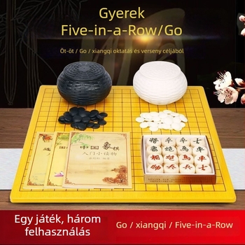 Go, Gomoku és kínai sakk készlet kétoldalas fa táblával, utánozott jade darabok, könyveket tartalmaz