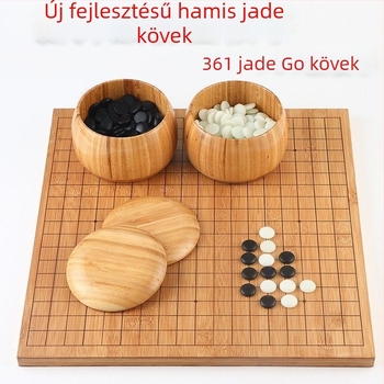 Go, Gomoku és kínai sakk készlet kétoldalas fa táblával, utánozott jade darabok, könyveket tartalmaz