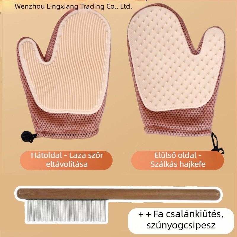 Macska ápoló kesztyűk – eltávolítják a kilógó szőrt, masszázs kesztyű, alkalmas Ragdoll és hosszú szőrű cicáknak; Márka Lingxiang