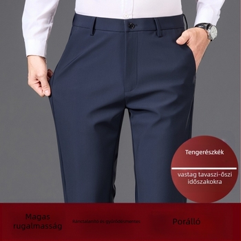 Férfi üzleti casual egyenes nadrág, vastag téli anyag, középmagas derék, gyűrődésálló, velúr bélés