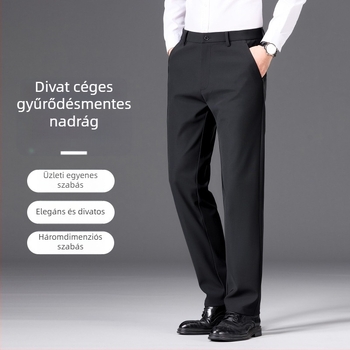 Férfi üzleti casual egyenes nadrág, vastag téli anyag, középmagas derék, gyűrődésálló, velúr bélés