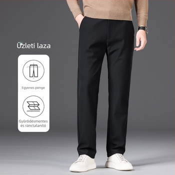 Férfi üzleti casual egyenes nadrág, vastag téli anyag, középmagas derék, gyűrődésálló, velúr bélés