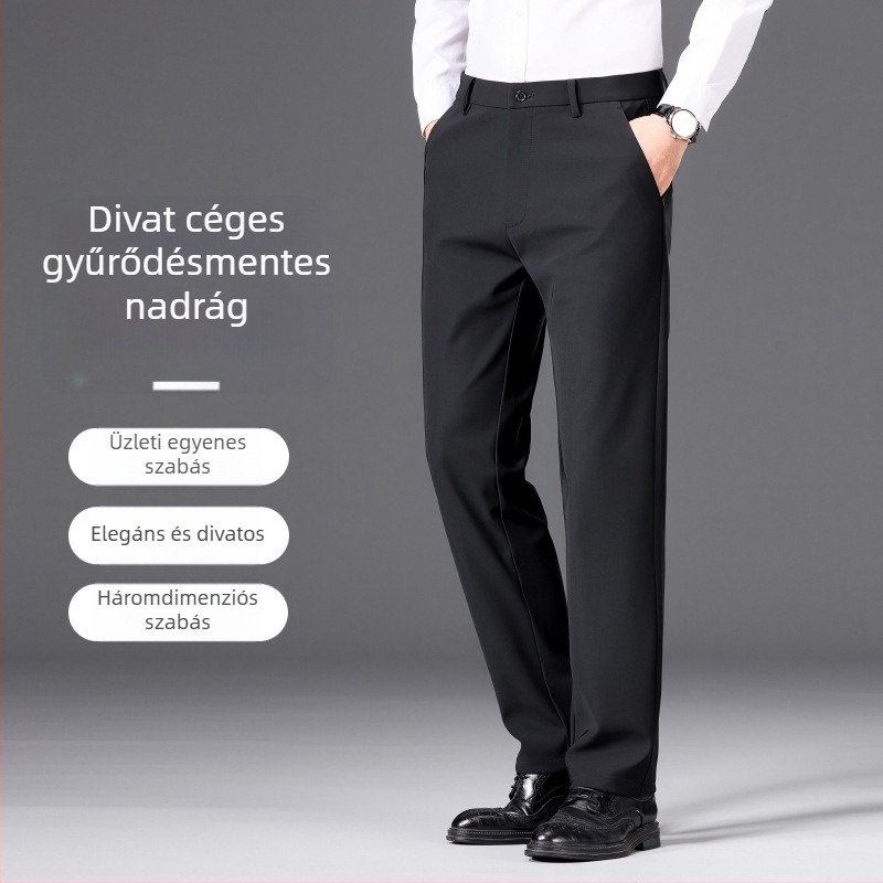 Férfi üzleti casual egyenes nadrág, vastag téli anyag, középmagas derék, gyűrődésálló, velúr bélés