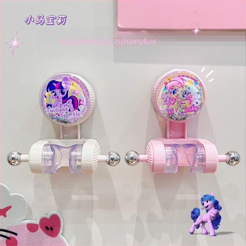 Gyerekeknek készült zuhanytartó szívófejes kivitel, mozgatható konzol, fúrás nélküli telepítés, strapabíró fürdőszobai rögzítés, virágos dizájn