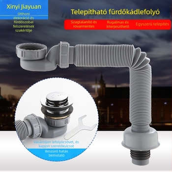 Hajlított, kihúzható lefolyócső fürdőhöz szag- és rovarbiztos kialakítással – fürdőkádban és zuhanyzónál; CE tanúsítvány; anyag: Egyéb; tanúsítvány száma: Egyéb; telepítés: Nem biztosított