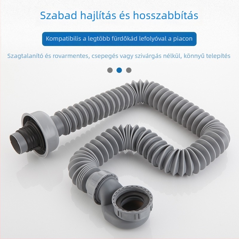 Hajlított, kihúzható lefolyócső fürdőhöz szag- és rovarbiztos kialakítással – fürdőkádban és zuhanyzónál; CE tanúsítvány; anyag: Egyéb; tanúsítvány száma: Egyéb; telepítés: Nem biztosított